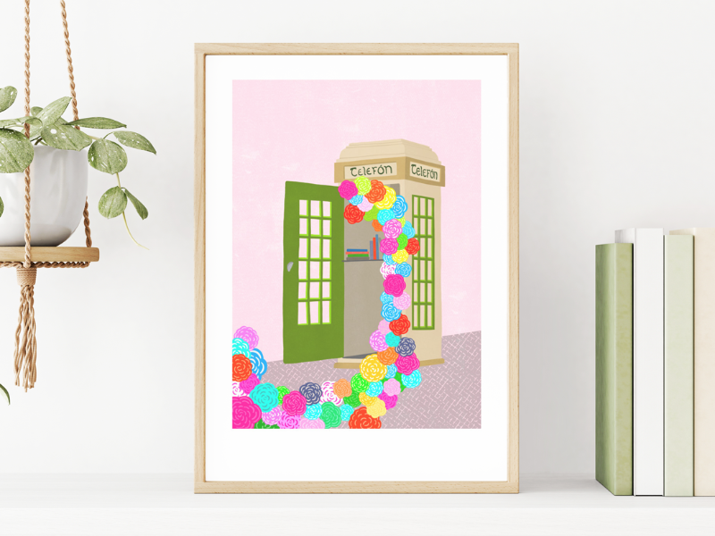 Fleur & Mimi Irish Art Wall Art Greeting Cards Made in Ireland Shop Small Gifts Love Birthday Love Gift Idea Vintage Telefon Box Irish Telephone Phone Box Man Floral