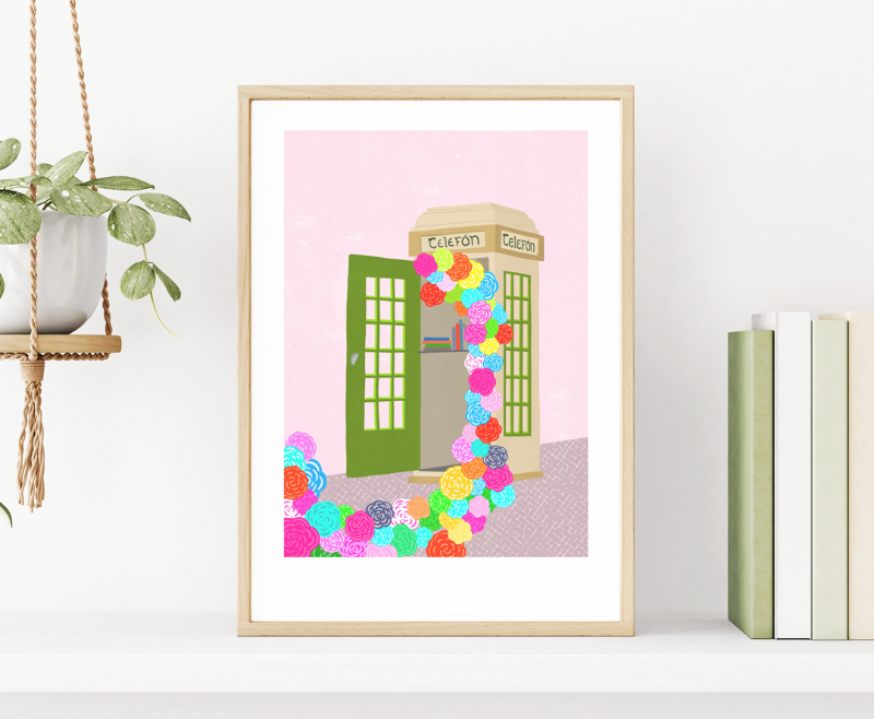 Fleur & Mimi Irish Art Wall Art Greeting Cards Made in Ireland Shop Small Gifts Love Birthday Love Gift Idea Vintage Telefon Box Irish Telephone Phone Box Man Floral 