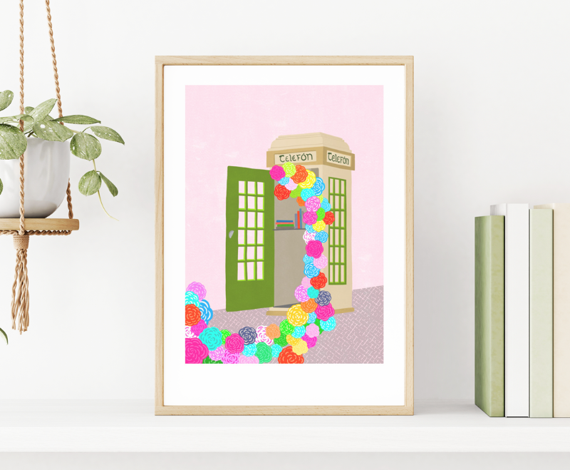 Fleur & Mimi Irish Art Wall Art Greeting Cards Made in Ireland Shop Small Gifts Love Birthday Love Gift Idea Vintage Telefon Box Irish Telephone Phone Box Man Floral