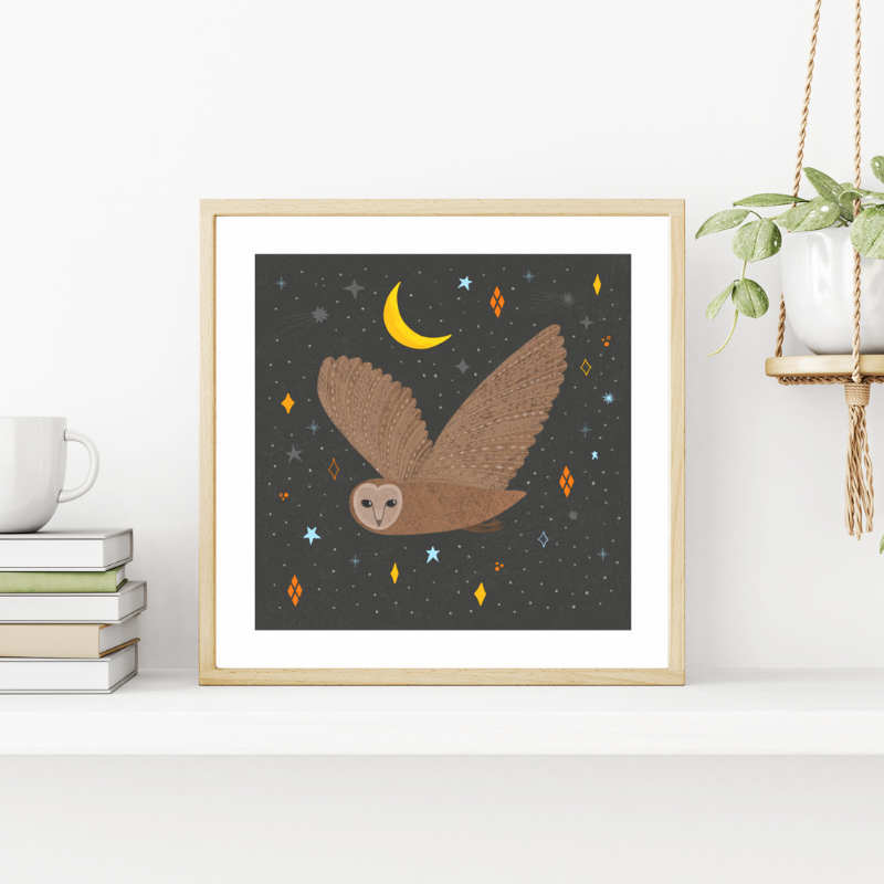 Fleur & Mimi Irish Art Wall Art Greeting Cards Made in Ireland Shop Small Gifts Love Birthday Love Gift Idea Owl Night Sky Moon Stars
