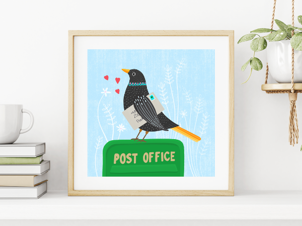 Fleur & Mimi Irish Art Wall Art Greeting Cards Made in Ireland Shop Small Gifts Bird Blackbird Illustration An Post Love Birthday Love Gift Idea