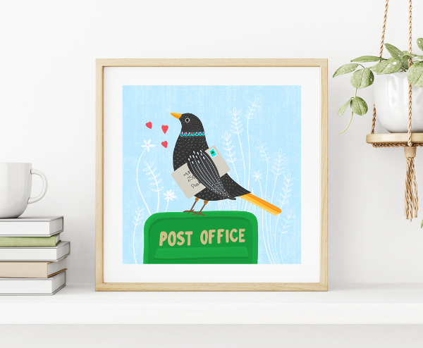 Fleur & Mimi Irish Art Wall Art Greeting Cards Made in Ireland Shop Small Gifts Bird Blackbird Illustration An Post Love Birthday Love Gift Idea