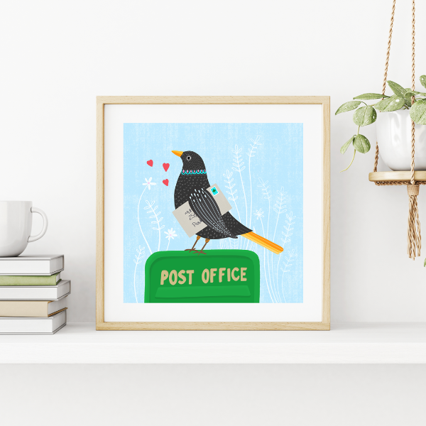Fleur & Mimi Irish Art Wall Art Greeting Cards Made in Ireland Shop Small Gifts Bird Blackbird Illustration An Post Love Birthday Love Gift Idea