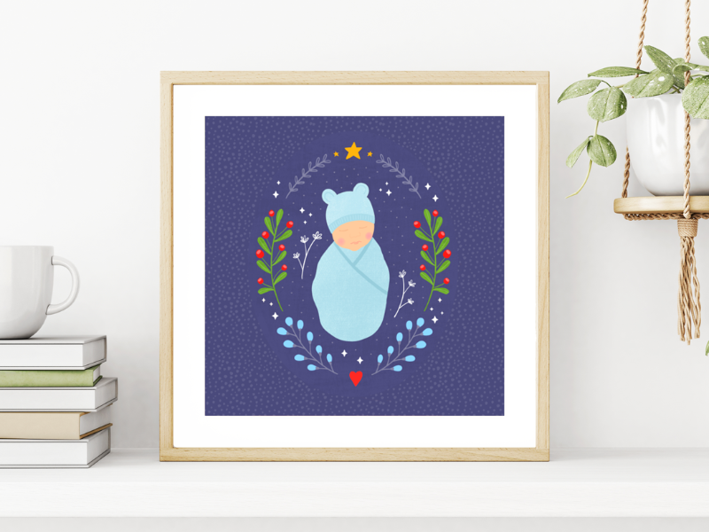 Fleur & Mimi Irish Art Wall Art Greeting Cards Made in Ireland Shop Small Gifts Love Birthday Love Gift Idea Newborn Baby Winter Gift Holly Personalised Art