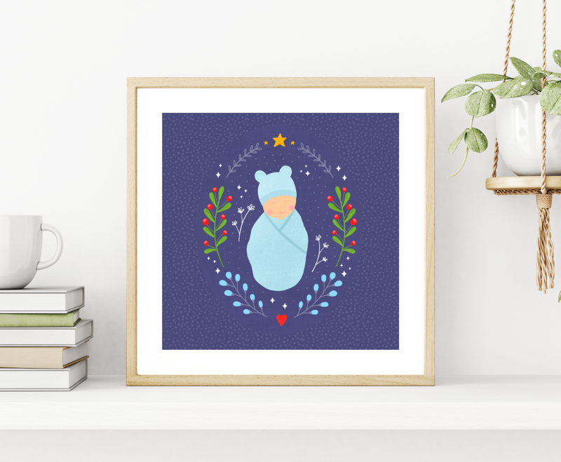 Fleur & Mimi Irish Art Wall Art Greeting Cards Made in Ireland Shop Small Gifts Love Birthday Love Gift Idea Newborn Baby Winter Gift Holly Personalised Art