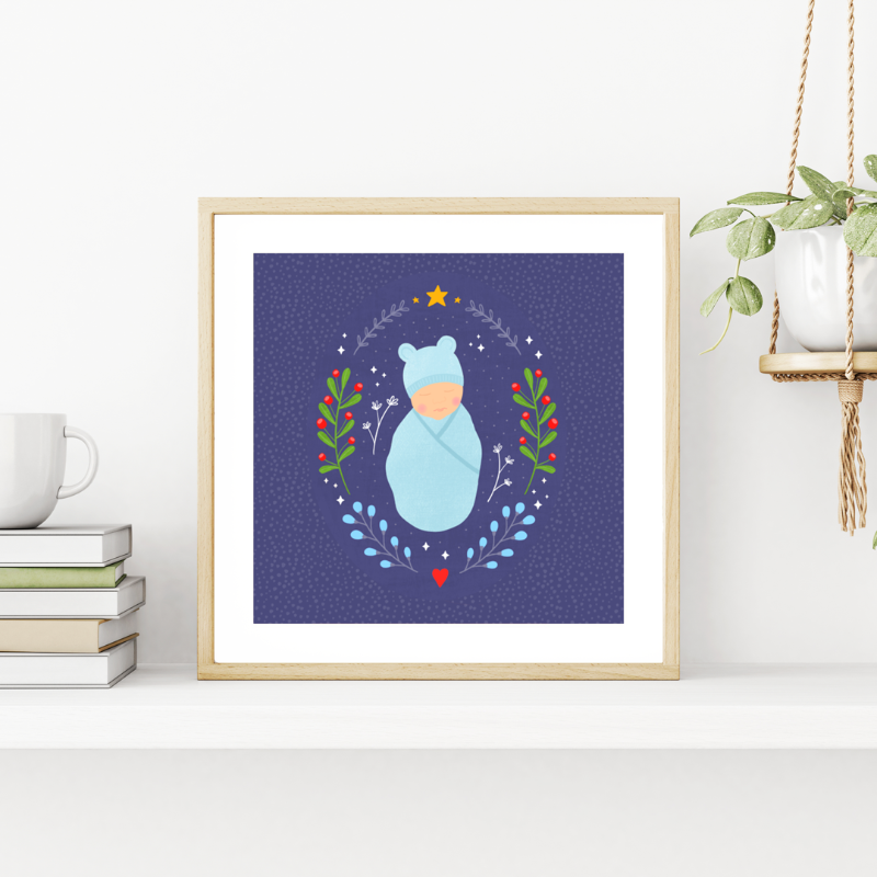 Fleur & Mimi Irish Art Wall Art Greeting Cards Made in Ireland Shop Small Gifts Love Birthday Love Gift Idea Newborn Baby Winter Gift Holly Personalised Art