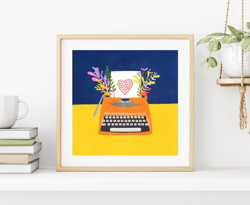 Fleur & Mimi Irish Art Wall Art Greeting Cards Made in Ireland Shop Small Gifts Love Birthday Love Gift Idea Typewriter Artist Writer Floral Love Valentines Anniversary