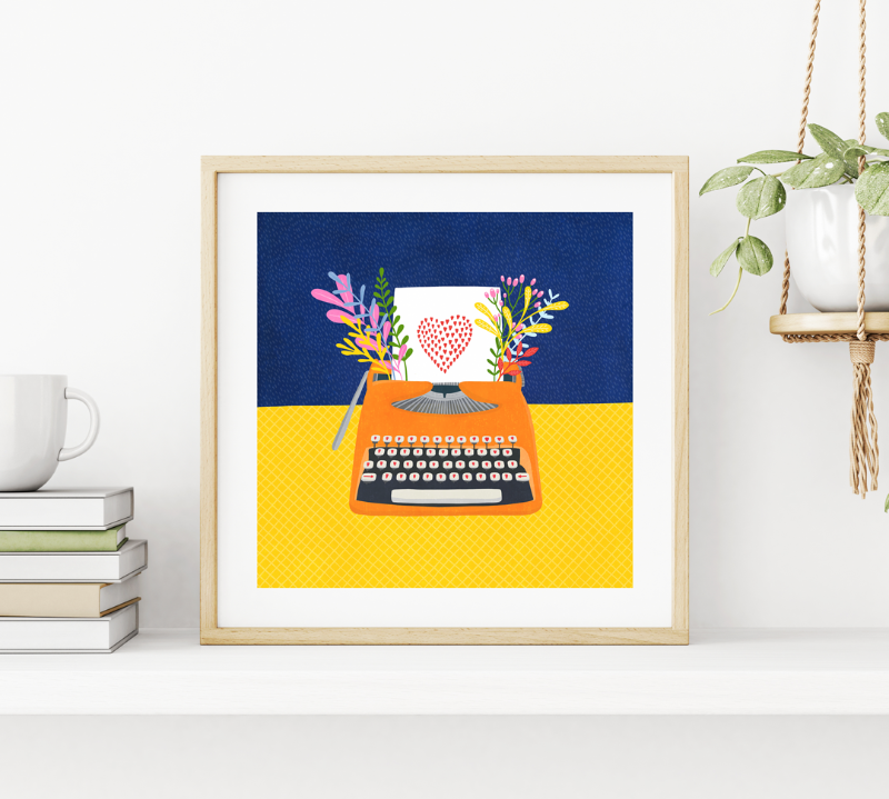Fleur & Mimi Irish Art Wall Art Greeting Cards Made in Ireland Shop Small Gifts Love Birthday Love Gift Idea Typewriter Artist Writer Floral Love Valentines Anniversary