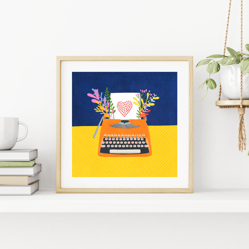 Fleur & Mimi Irish Art Wall Art Greeting Cards Made in Ireland Shop Small Gifts Love Birthday Love Gift Idea Typewriter Artist Writer Floral Love Valentines Anniversary