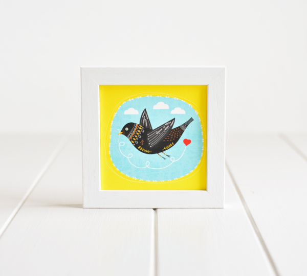 Fleur & Mimi - Framed Giclée Art Print made in Ireland - Love Bird pulling a heart on a string