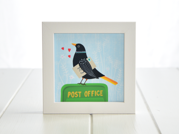 Fleur & Mimi - Irish made Giclée Art Print of a blackbird sitting on an An Post post box