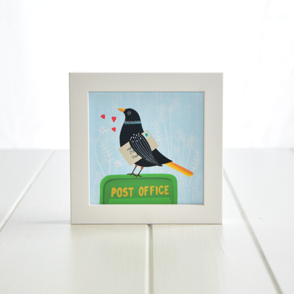 Fleur & Mimi - Irish made Giclée Art Print of a blackbird sitting on an An Post post box