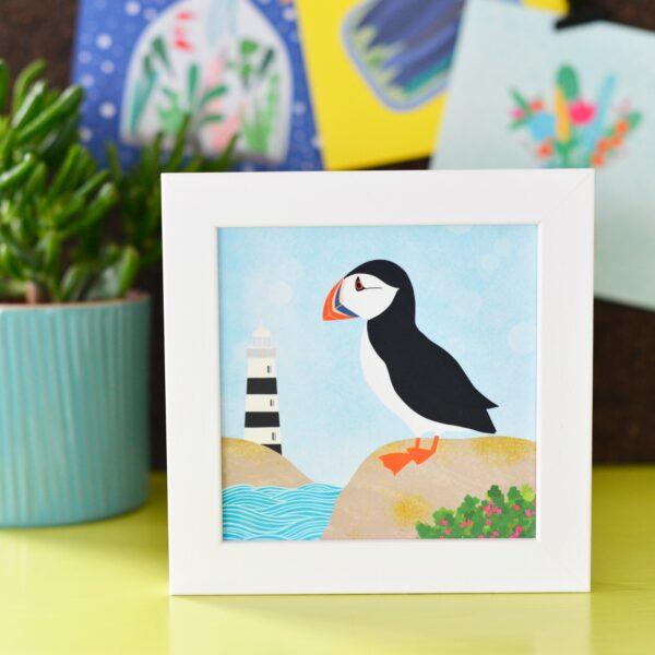 Fleur & Mimi - Irish made Giclée Art print of a puffin gazing over the sea
