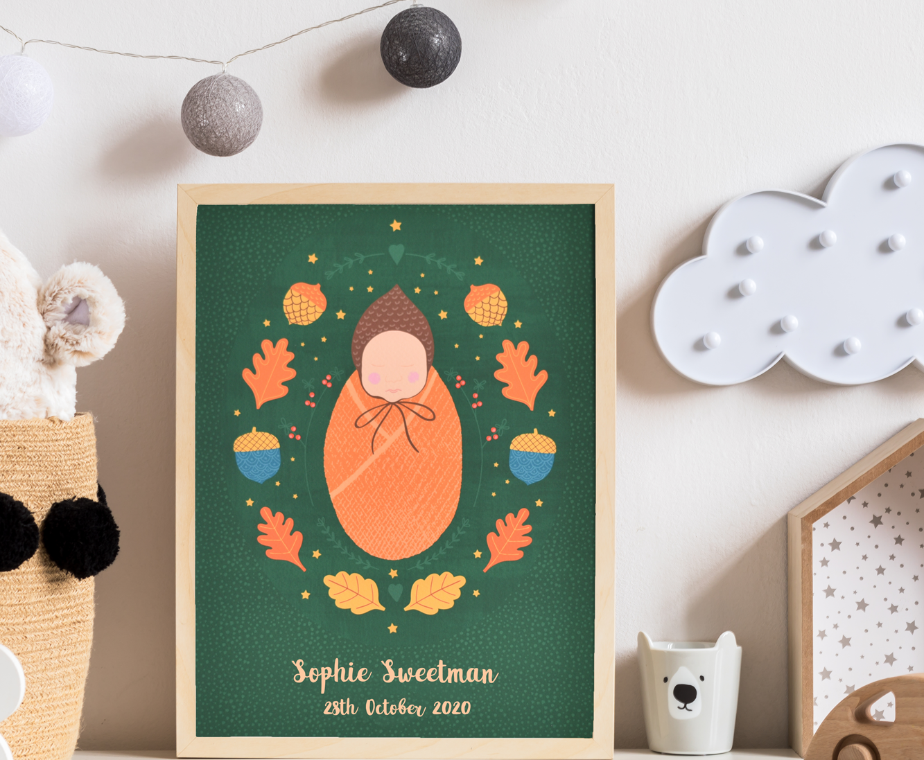 Autumn Baby - a personalised birth print by Fleur & Mimi for those autumn babies - made in Ireland