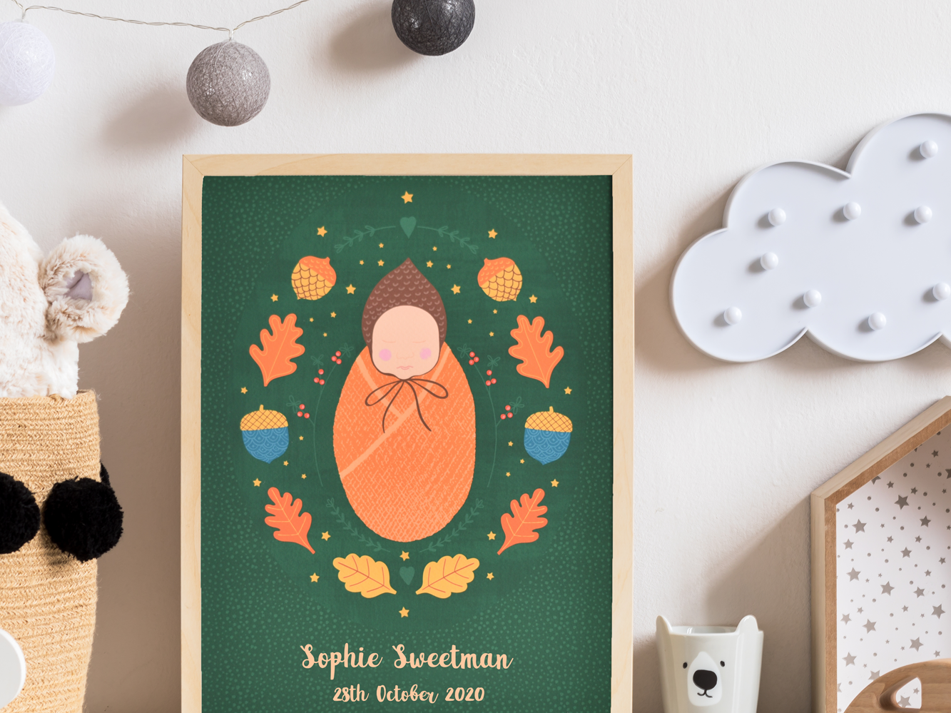 Autumn Baby - a personalised birth print by Fleur & Mimi for those autumn babies - made in Ireland