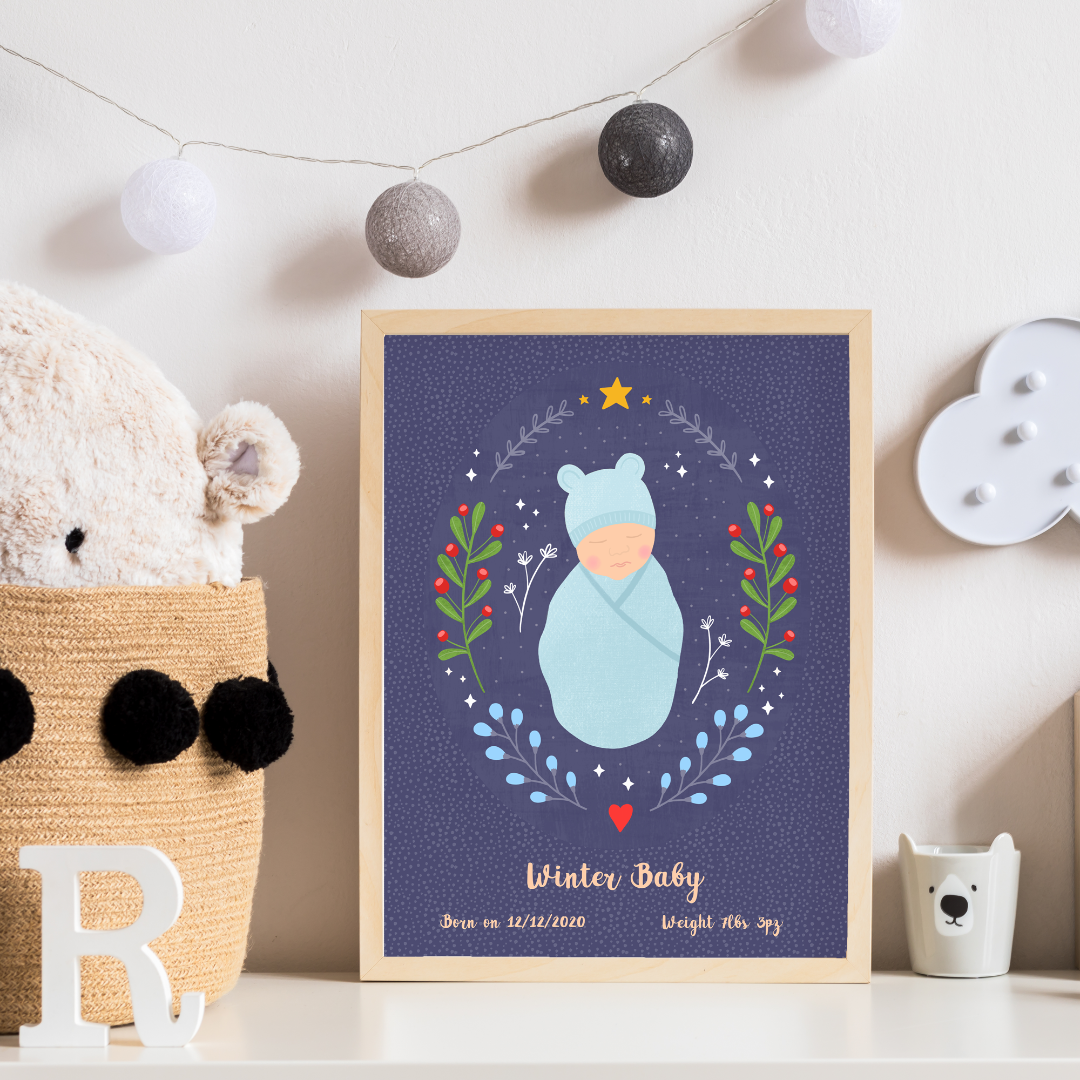 Winter Baby - a personalised birth print by Fleur & Mimi for those winter babies - made in Ireland