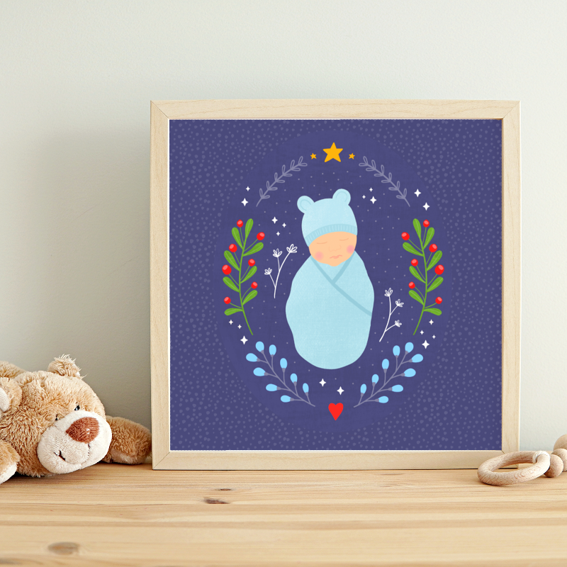 Fleur & Mimi - Winter Baby - Art Print in Ireland made of a newborn baby with winter elements