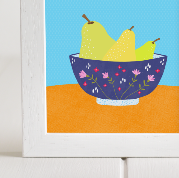 Fleur & Mimi - Framed Giclée Art Print made in Ireland of Pears in a bowl