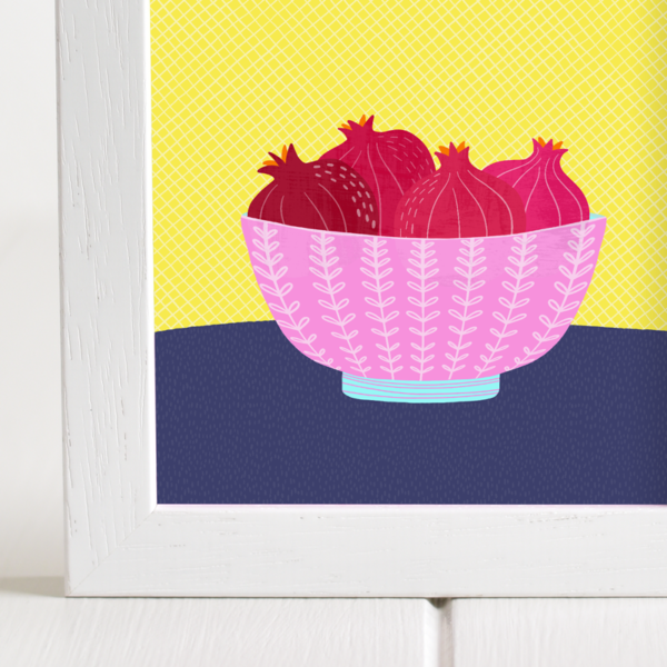 Fleur & Mimi - Framed Giclée Art Print made in Ireland of Pomegranates in a bowl