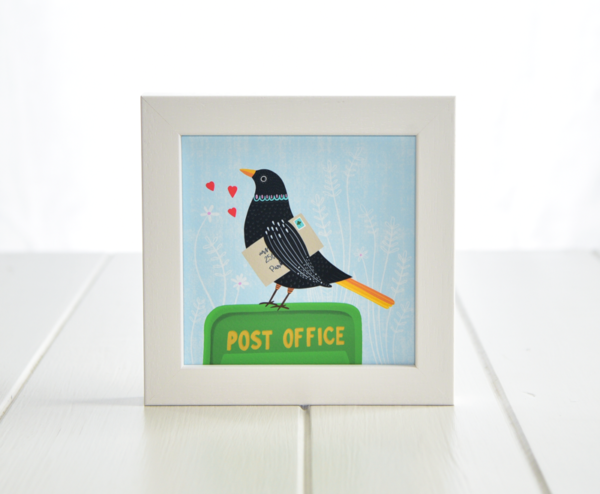 Fleur & Mimi - Irish made Giclée Art Print of a blackbird sitting on an An Post post box