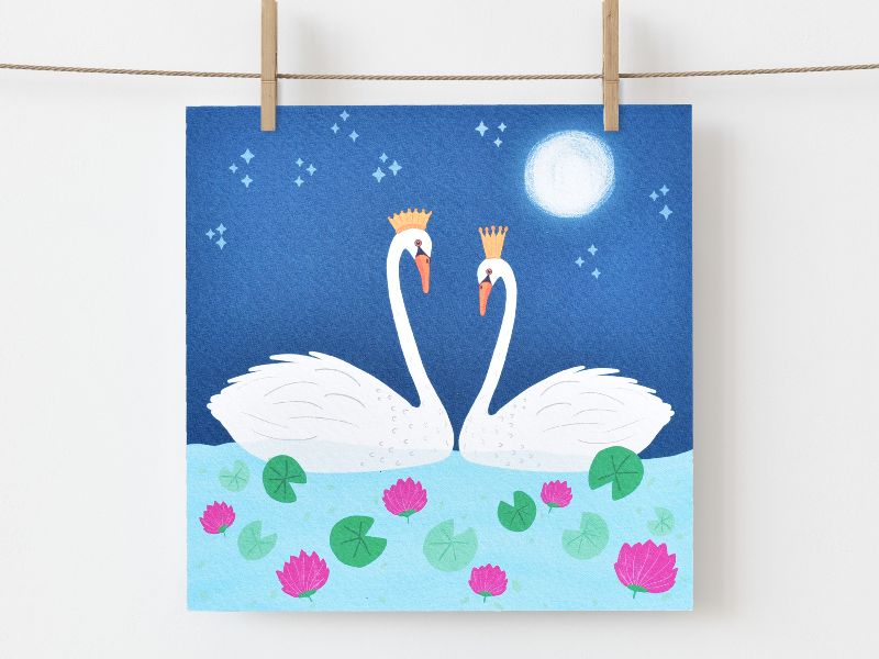 Greeting Card made in Ireland by Fleur & Mimi in Co. Tipperary - A Swan couple facing each other on a lake