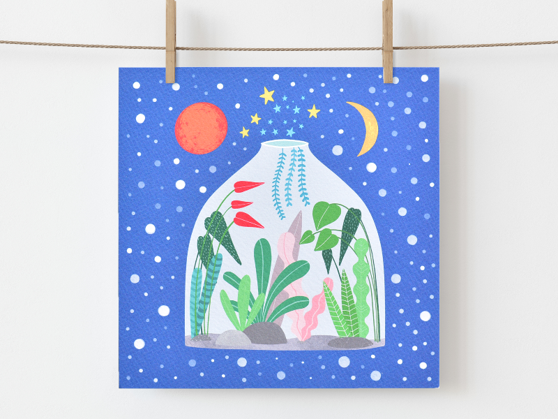 Greeting Card made in Ireland by Fleur & Mimi of a Terrarium filled with beautiful plants