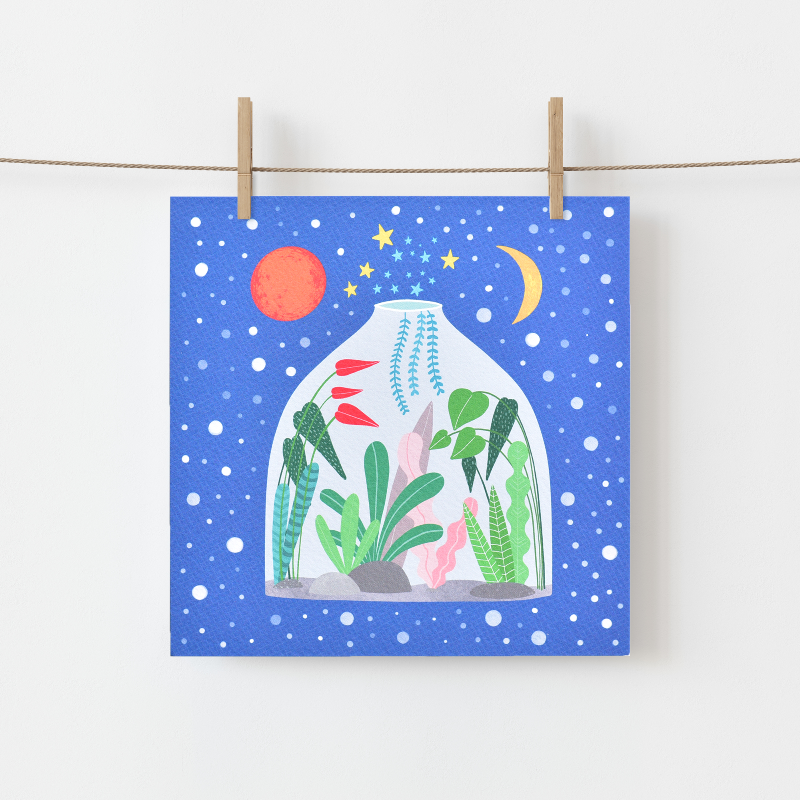 Greeting Card made in Ireland by Fleur & Mimi of a Terrarium filled with beautiful plants