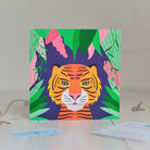 Irish made Greeting Card of a Tiger in lush jungle leaves by Fleur & Mimi, Co. Tipperary