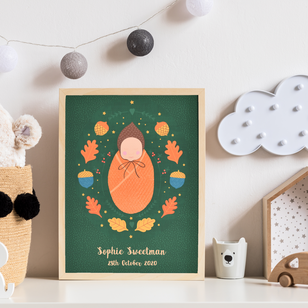 Autumn Baby - a personalised birth print by Fleur & Mimi for those autumn babies - made in Ireland