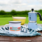 The "Happy Camper" enamel mug is either for the true outdoor camping fan or for that one friend that wouldn't last a night in a tent. Either way great for sipping a cold or hot drink.